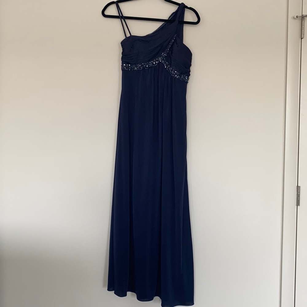 Navy one shoulder gown
